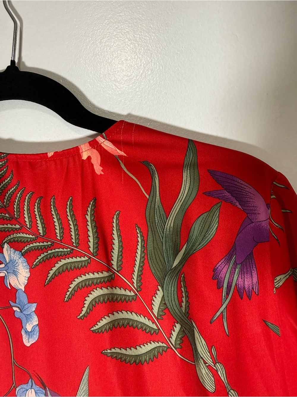 H&M Tropical Red Floral Midi True Wrap Dress Long Sleeves Women’s Size 6 - Picture 11 of 16